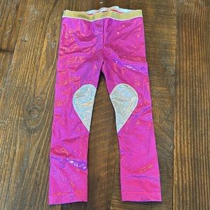 Pink / Silver shimmer shiny heart leggings NWOT